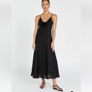 NWT DISSH Rosette Black Linen Midi Dress